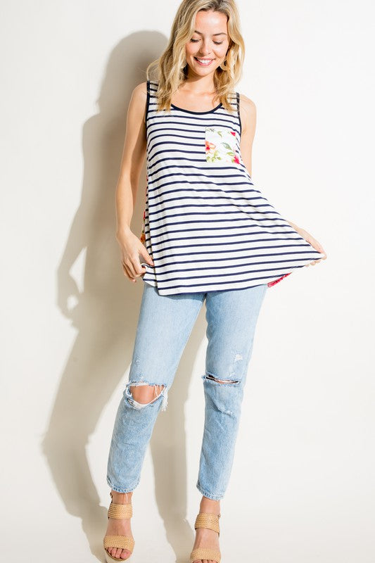 STRIPE FLORAL MIX TANK TOP