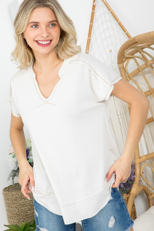 PLUS WASHED TERRY SOLID CASUAL TOP