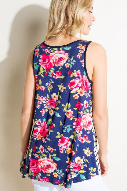 STRIPE FLORAL MIX TANK TOP