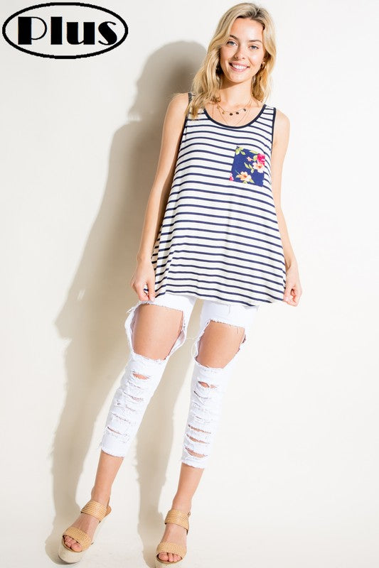 PLUS STRIPE FLORAL MIX TANK TOP