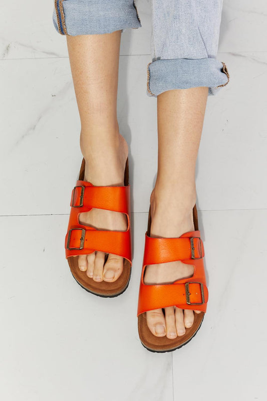 Feeling Alive Double Banded Slide Sandals in Orange - Dahlia Boutique