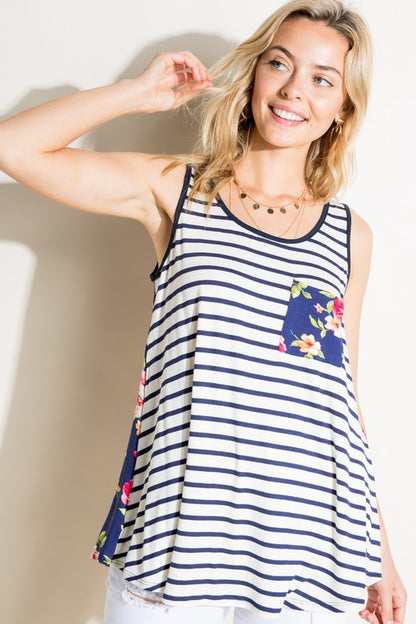 STRIPE FLORAL MIX TANK TOP