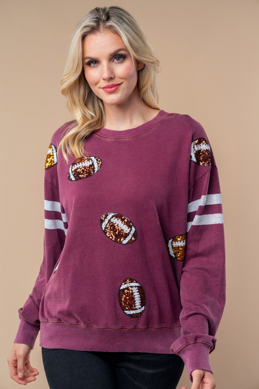 Sequin Football Long Sleeve Knit Top