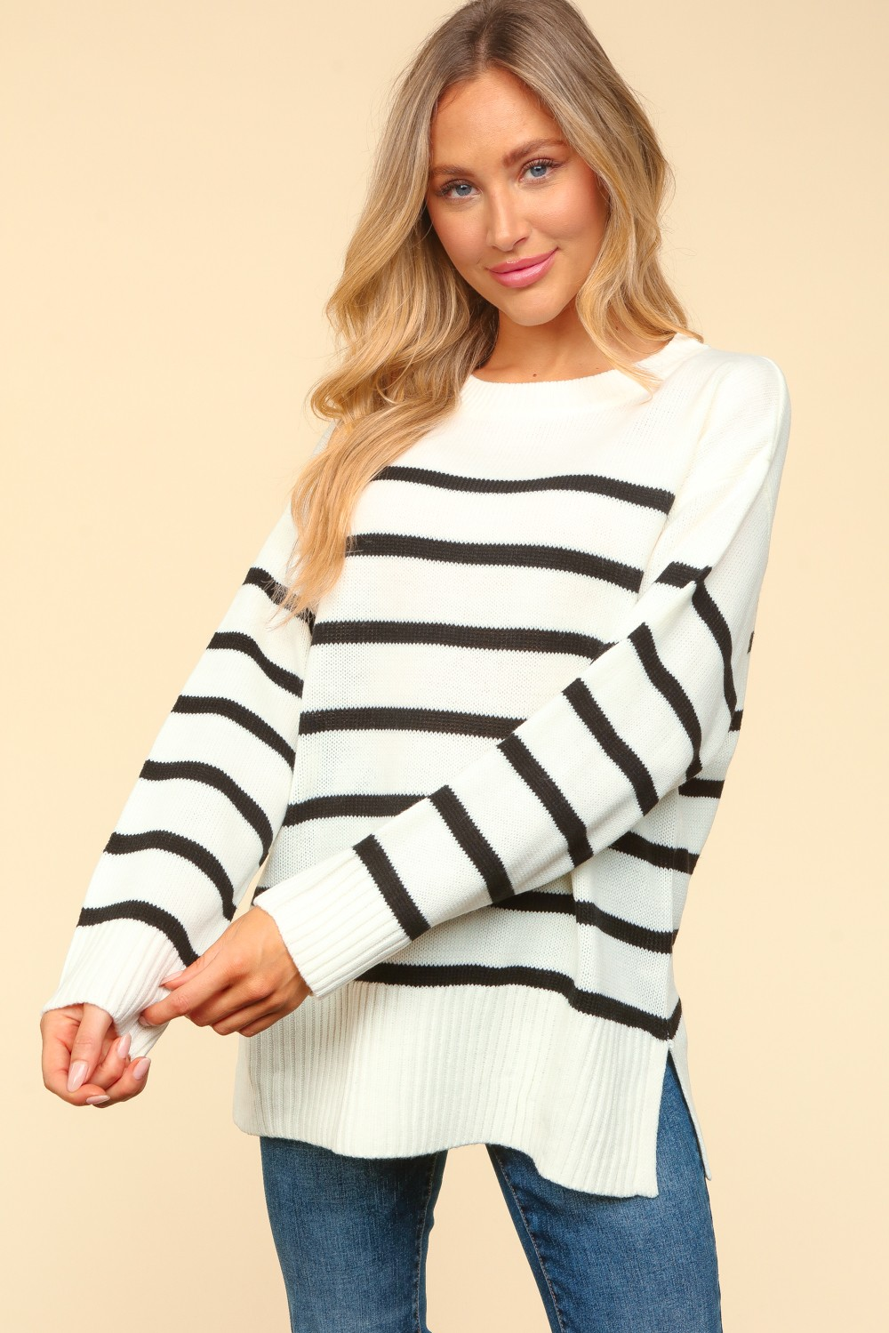 Oversized Pullover Stripe Sweater Knit Top