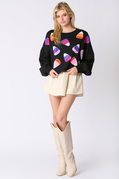 Candy Corn Sequin Cropped Sweatshirt