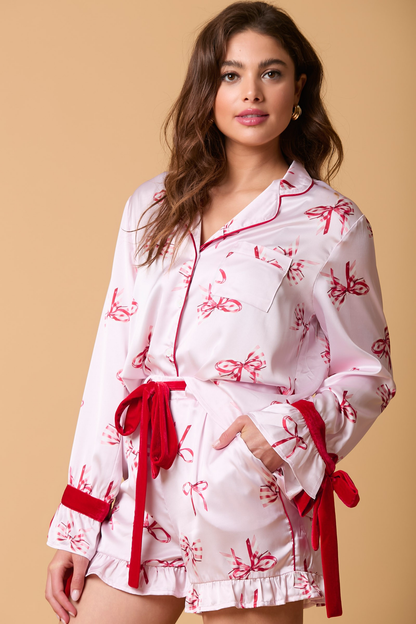 Satin Pajama Top with Bow on the Cuffs