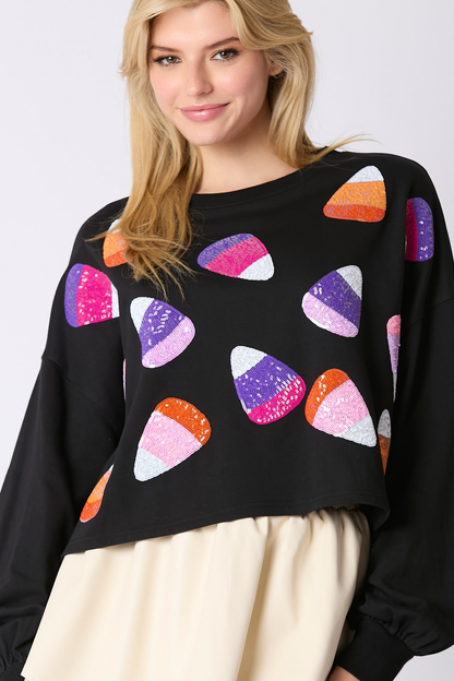 Candy Corn Sequin Cropped Sweatshirt