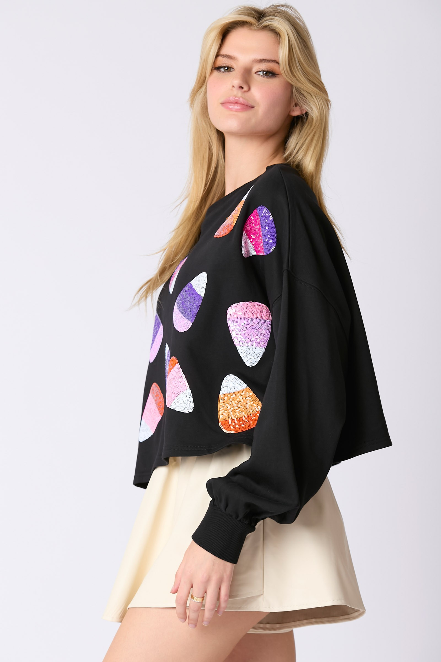 Candy Corn Sequin Cropped Sweatshirt