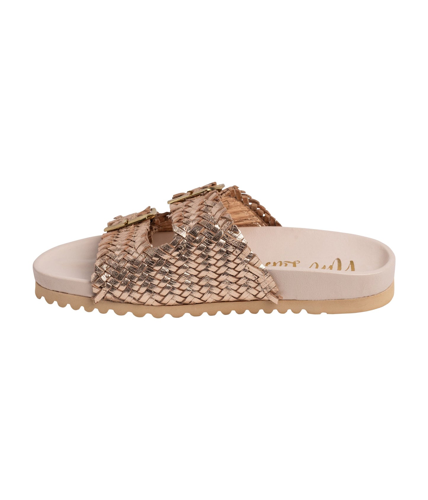 Intertwine Dual Woven Strap Slide in Champagne