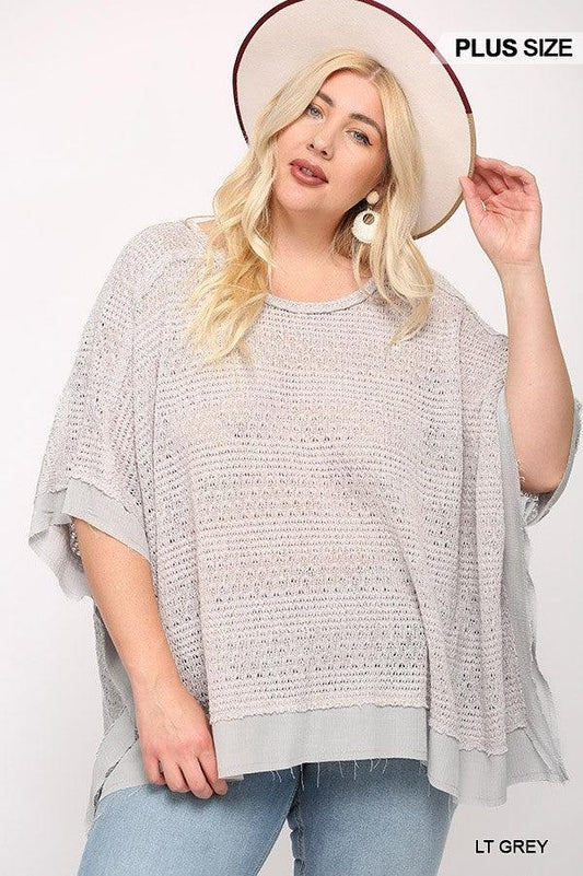 Light Knit And Woven Mixed Boxy Top With Poncho Sleeve - Dahlia Boutique