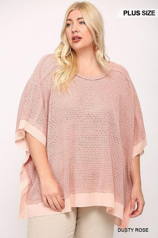 Light Knit And Woven Mixed Boxy Top With Poncho Sleeve - Dahlia Boutique