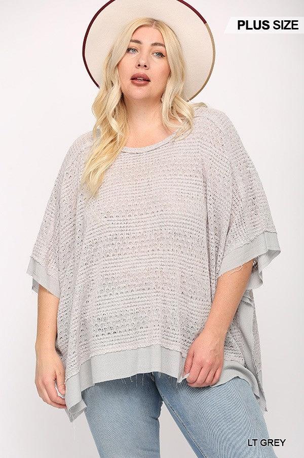 Light Knit And Woven Mixed Boxy Top With Poncho Sleeve - Dahlia Boutique