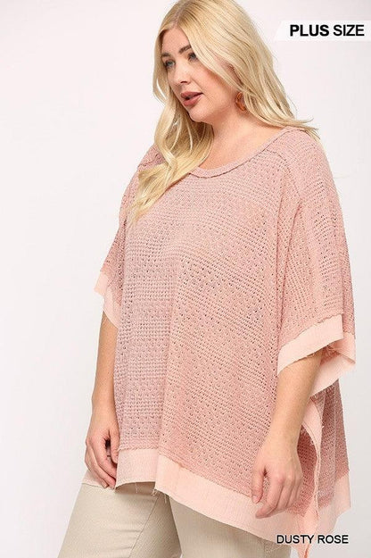 Light Knit And Woven Mixed Boxy Top With Poncho Sleeve - Dahlia Boutique