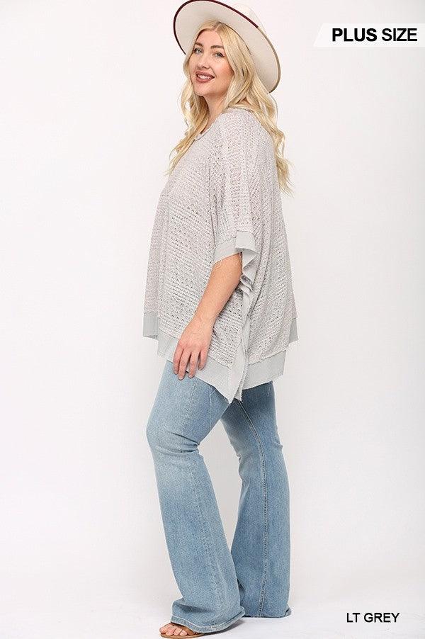 Light Knit And Woven Mixed Boxy Top With Poncho Sleeve - Dahlia Boutique