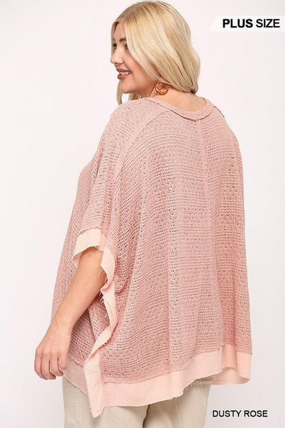 Light Knit And Woven Mixed Boxy Top With Poncho Sleeve - Dahlia Boutique