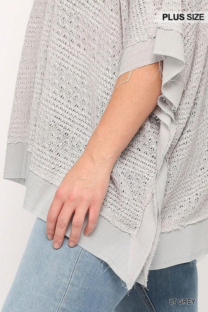 Light Knit And Woven Mixed Boxy Top With Poncho Sleeve - Dahlia Boutique