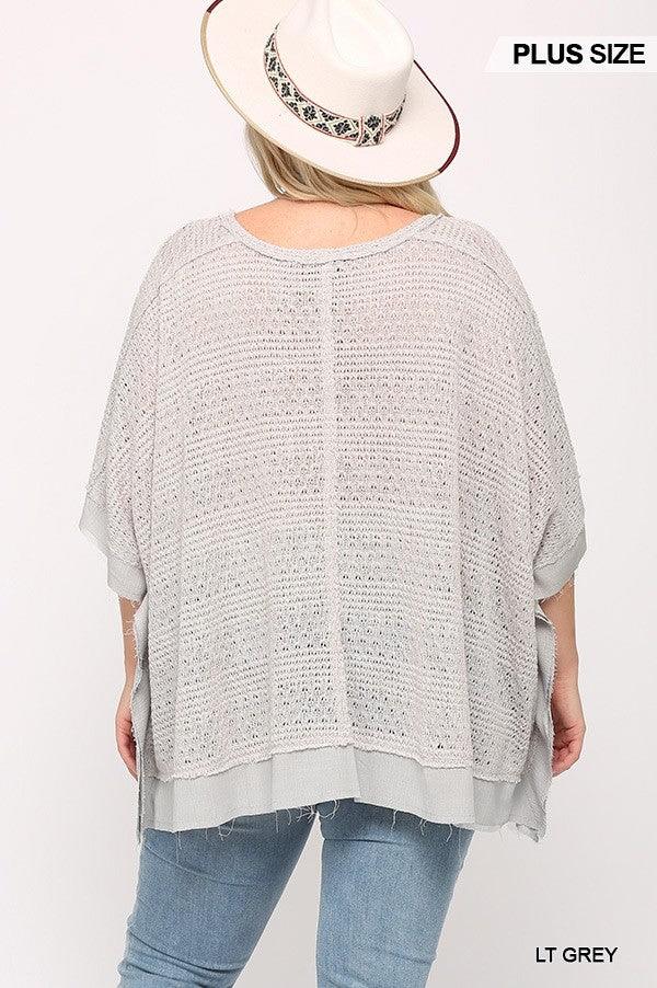 Light Knit And Woven Mixed Boxy Top With Poncho Sleeve - Dahlia Boutique