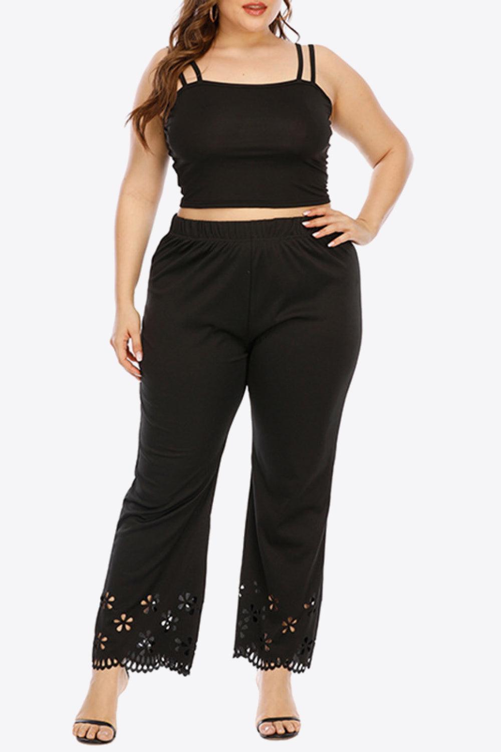 Plus Size Openwork Elastic Waist Pants - Dahlia Boutique