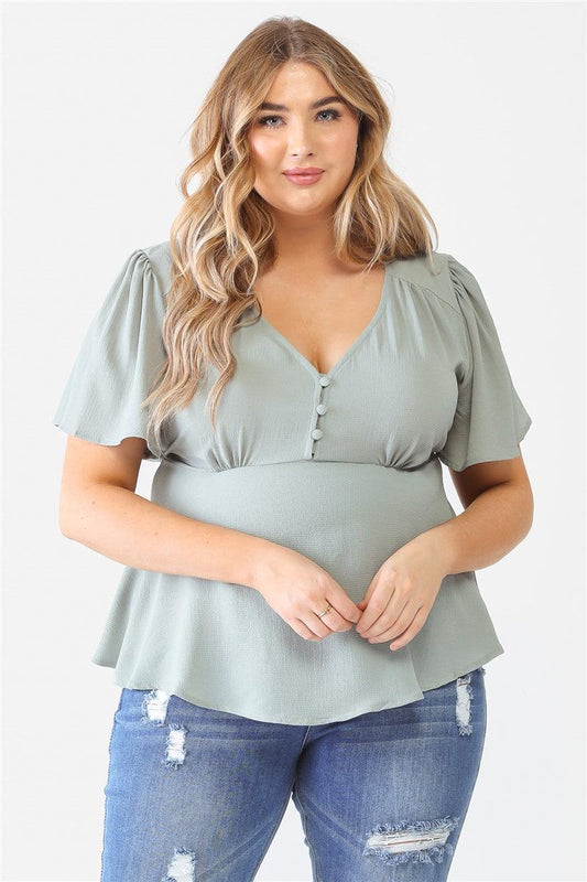 Plus Tie Detail Flare Top - Dahlia Boutique