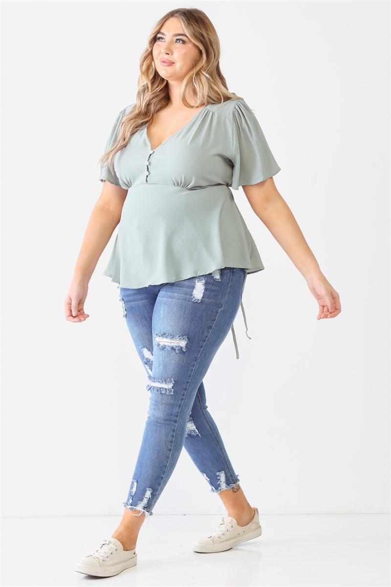 Plus Tie Detail Flare Top - Dahlia Boutique