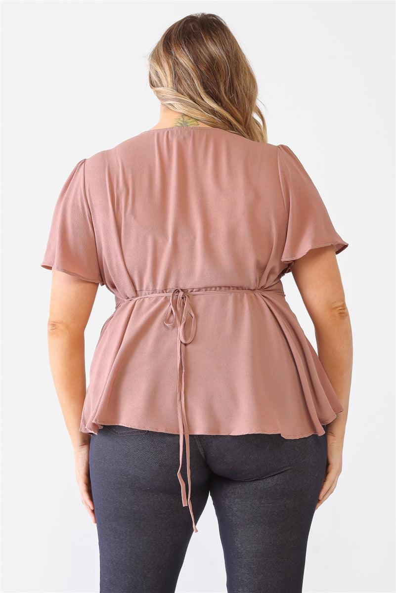 Plus Tie Detail Flare Top - Dahlia Boutique