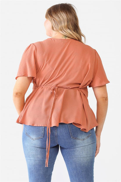 Plus Tie Detail Flare Top - Dahlia Boutique