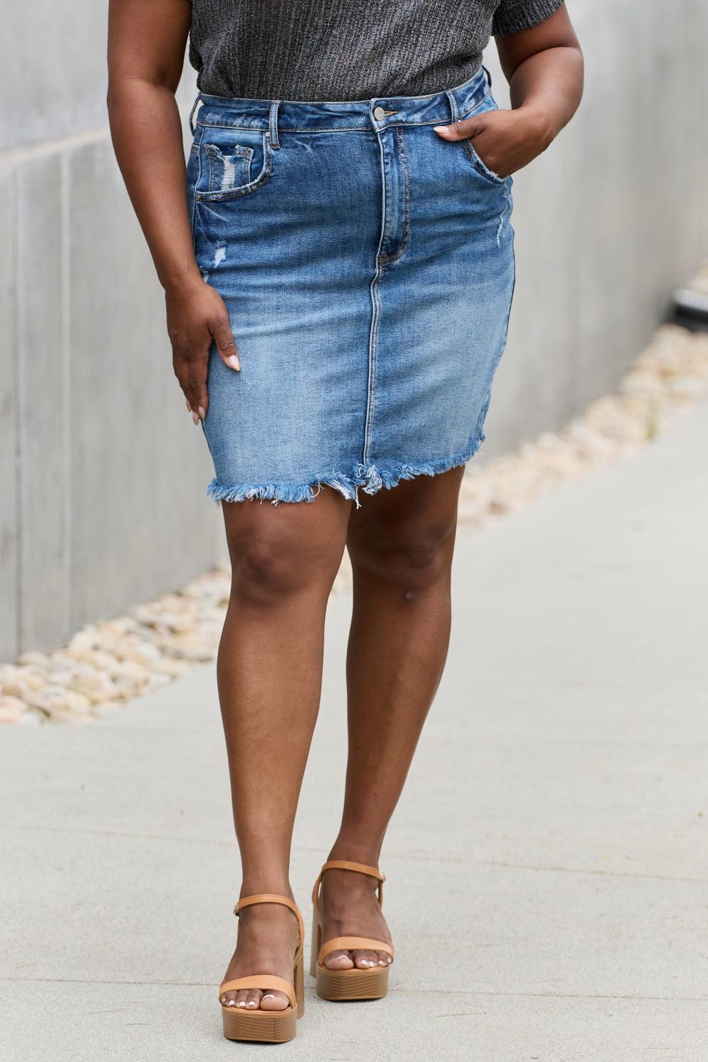 RISEN Amelia Full Size Denim Mini Skirt - Dahlia Boutique