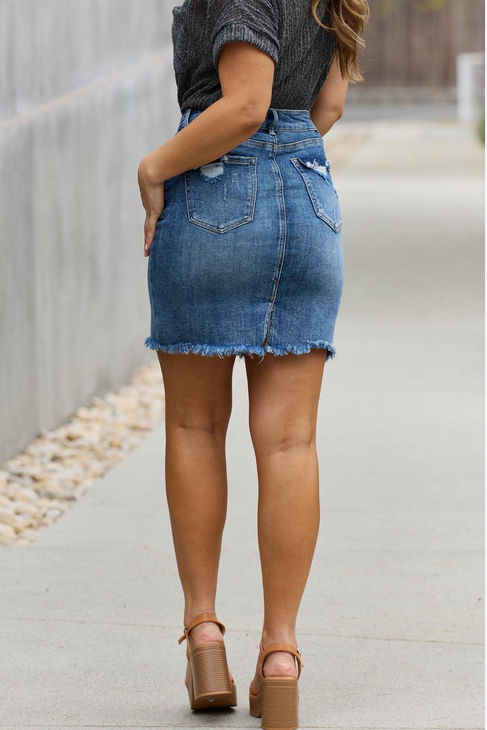 RISEN Amelia Full Size Denim Mini Skirt - Dahlia Boutique