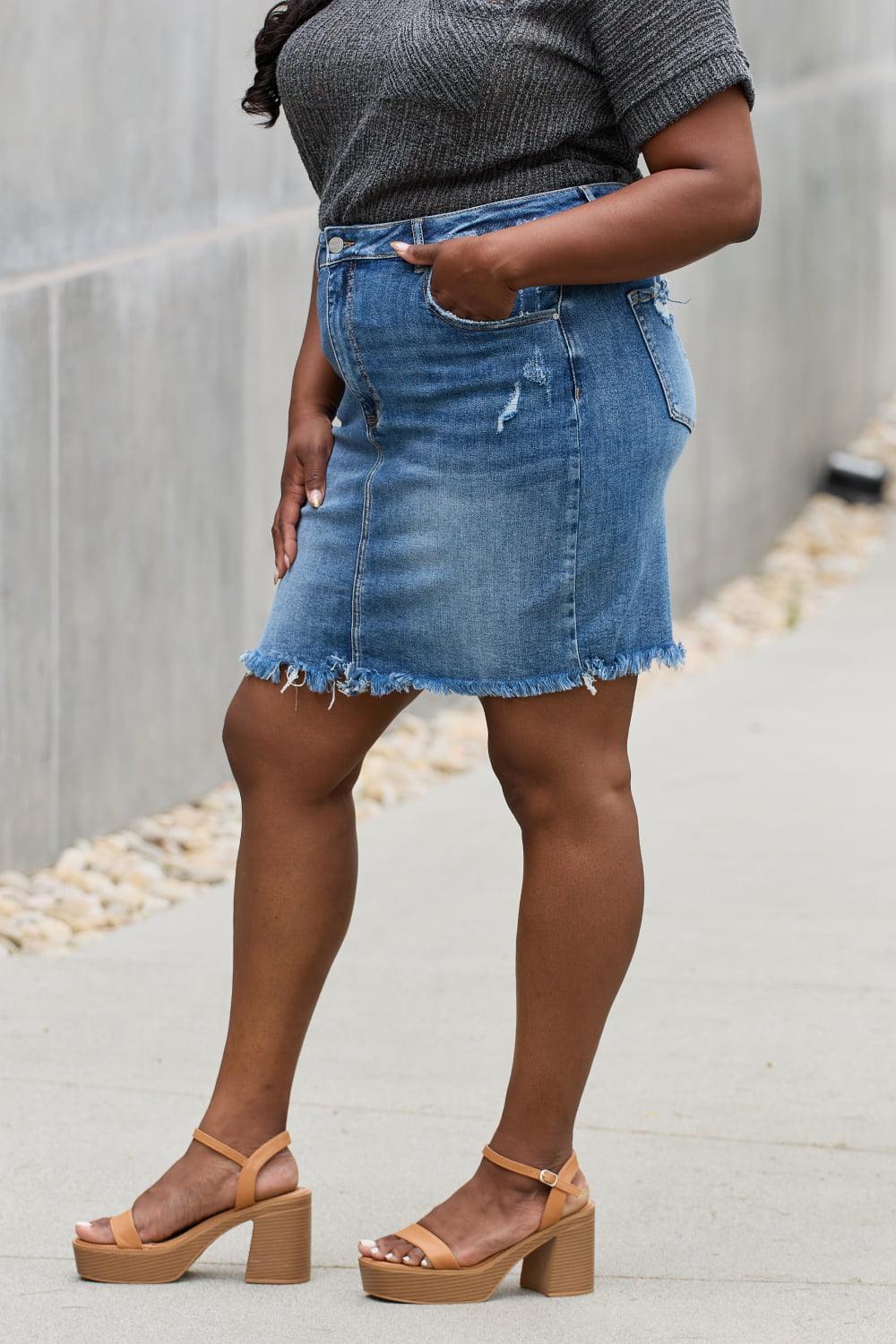 RISEN Amelia Full Size Denim Mini Skirt - Dahlia Boutique