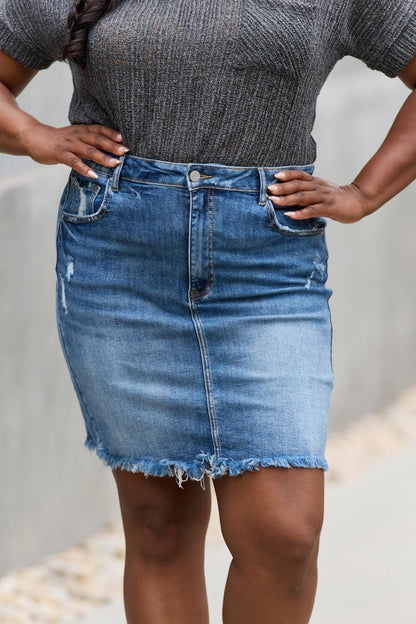 RISEN Amelia Full Size Denim Mini Skirt - Dahlia Boutique