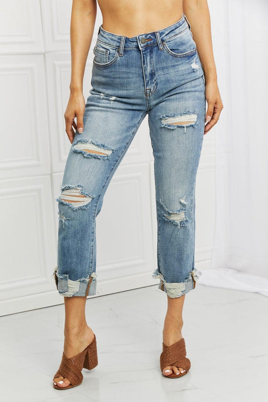 RISEN Full Size Leilani Distressed Straight Leg Jeans - Dahlia Boutique