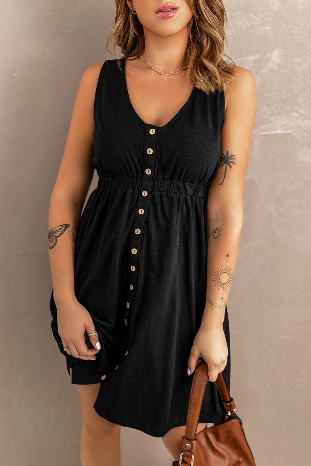 Sleeveless Button Down Mini Dress - Dahlia Boutique