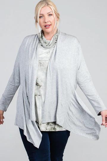 Waist Seam Shark Bite Long Sleeve Open Solid Cardigan - Dahlia Boutique