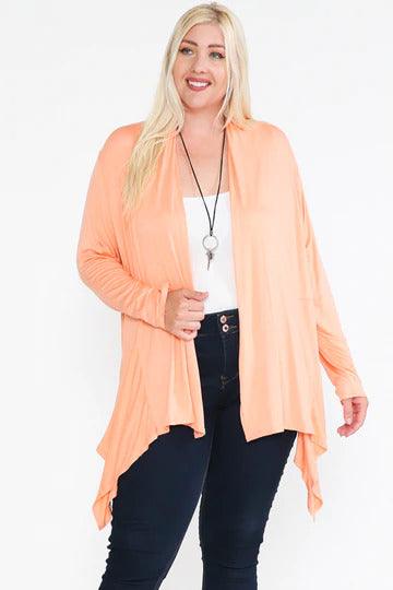 Waist Seam Shark Bite Long Sleeve Open Solid Cardigan - Dahlia Boutique