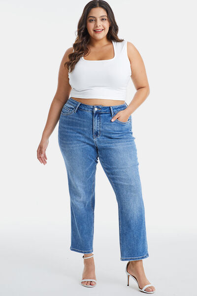 BAYEAS Full Size High Waist Raw Hem Straight Jeans - Dahlia Boutique