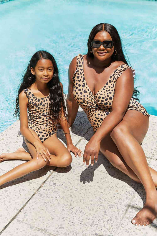 Marina West Swim Full Size Float On Ruffle Faux Wrap One-Piece in Leopard - Dahlia Boutique