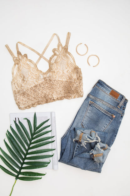 Live In Lace Bralette in Taupe - Dahlia Boutique