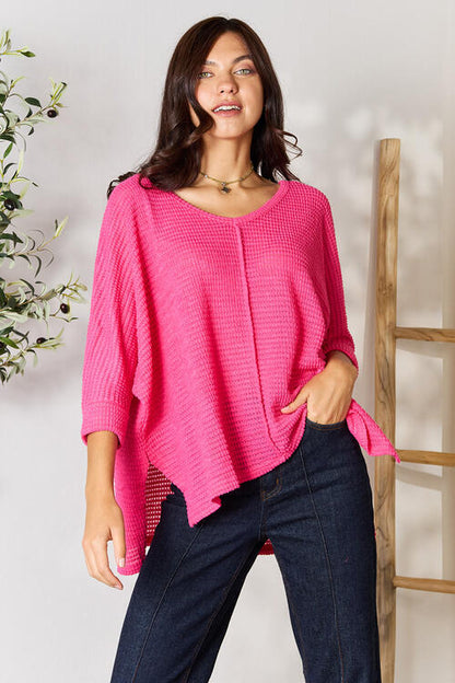 Zenana Full Size Round Neck High-Low Slit Knit Top - Dahlia Boutique