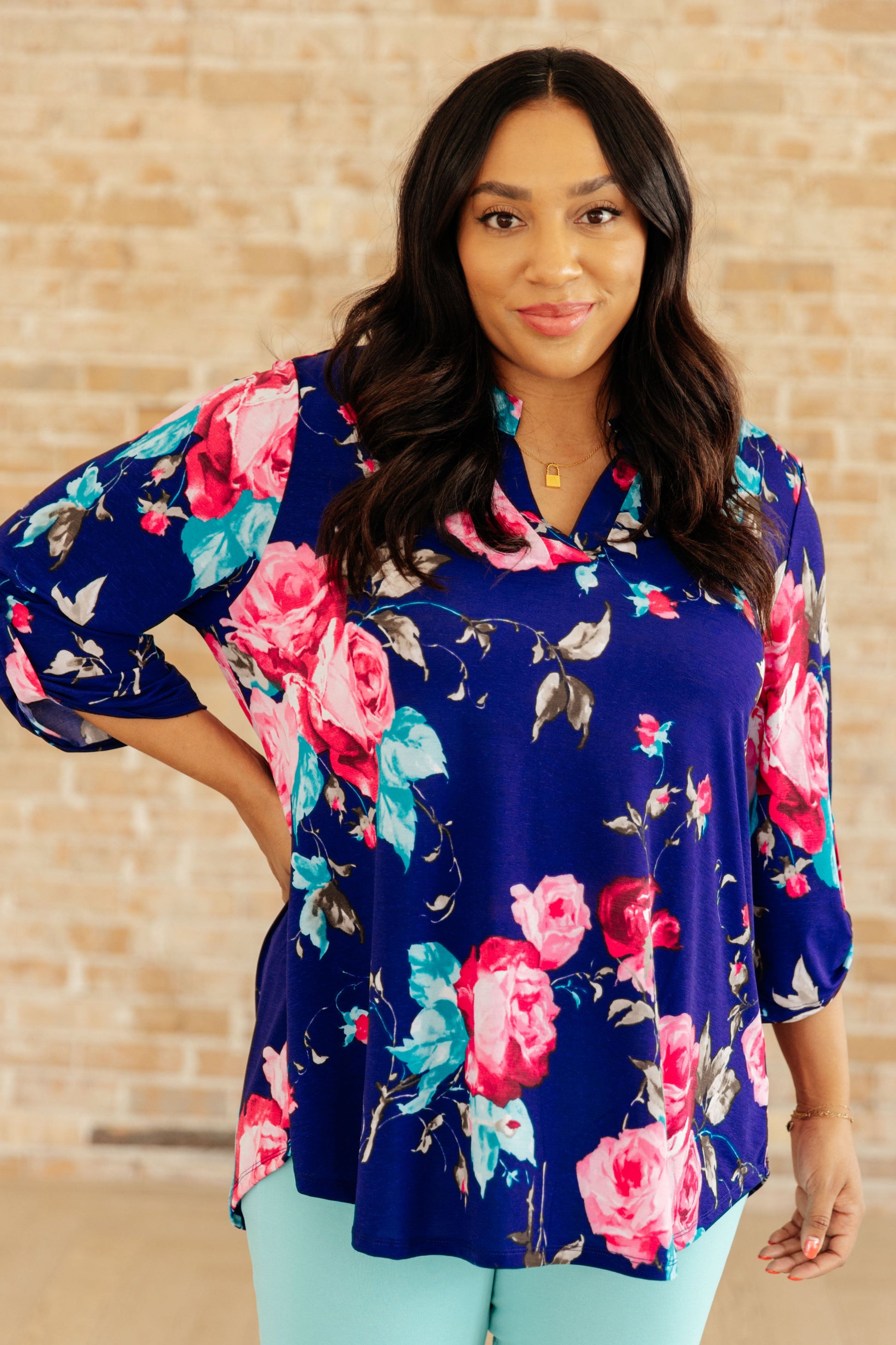 Lizzy Top in Royal Floral - Dahlia Boutique