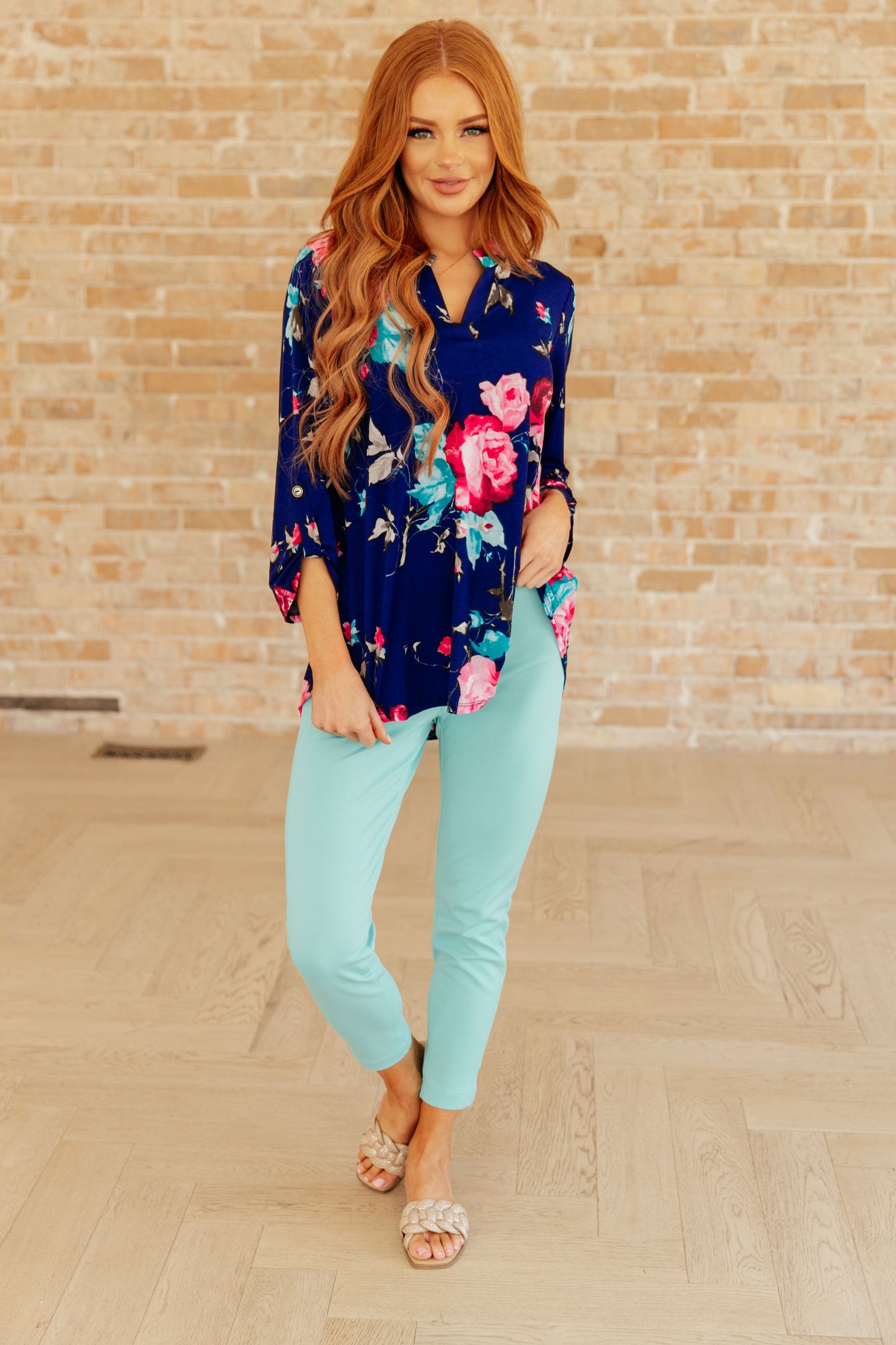 Lizzy Top in Royal Floral - Dahlia Boutique