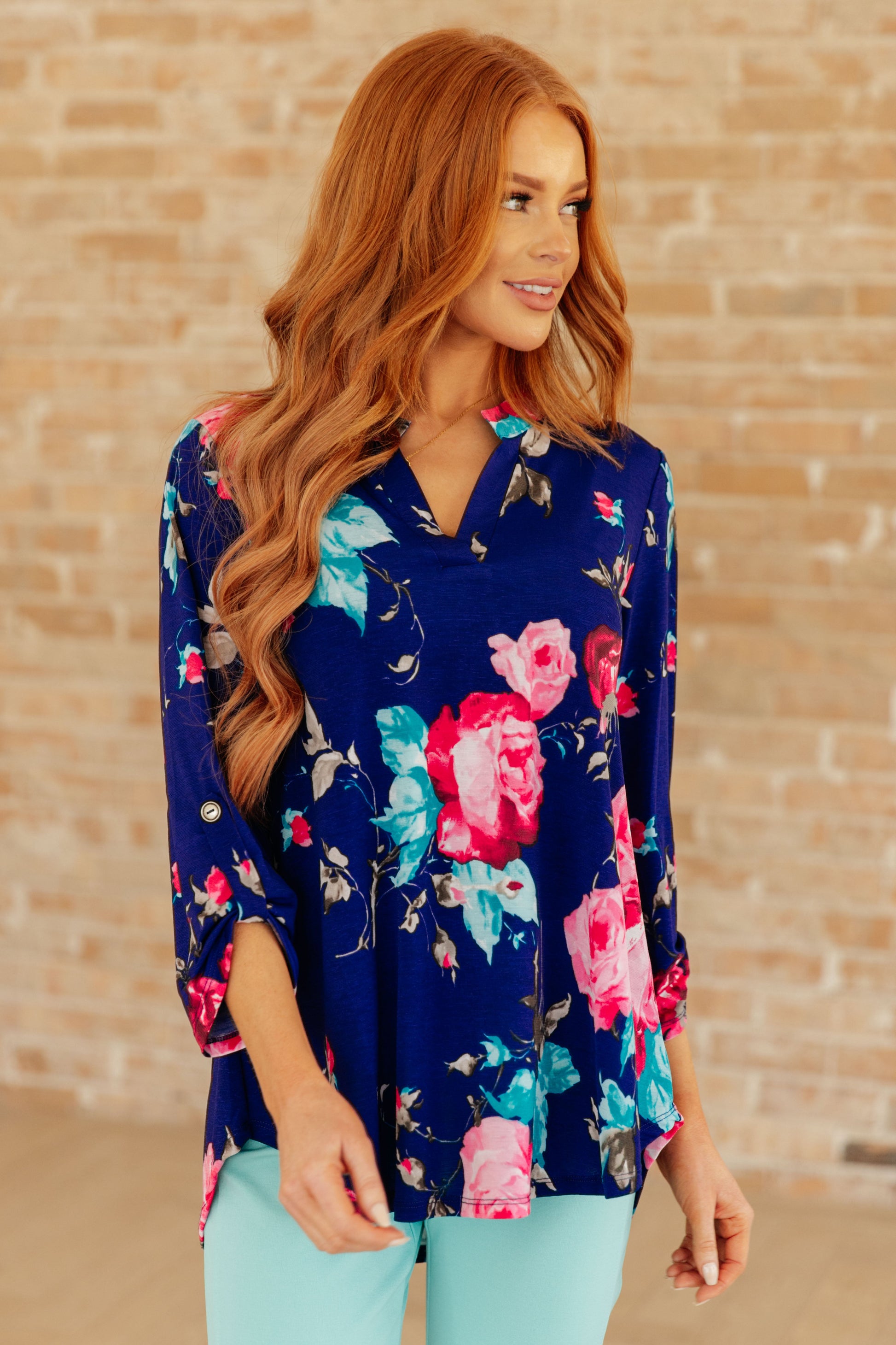 Lizzy Top in Royal Floral - Dahlia Boutique