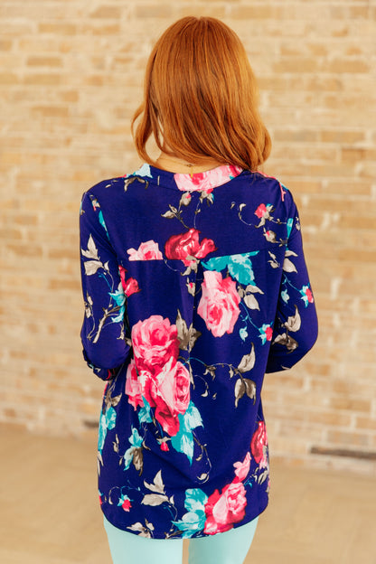 Lizzy Top in Royal Floral - Dahlia Boutique