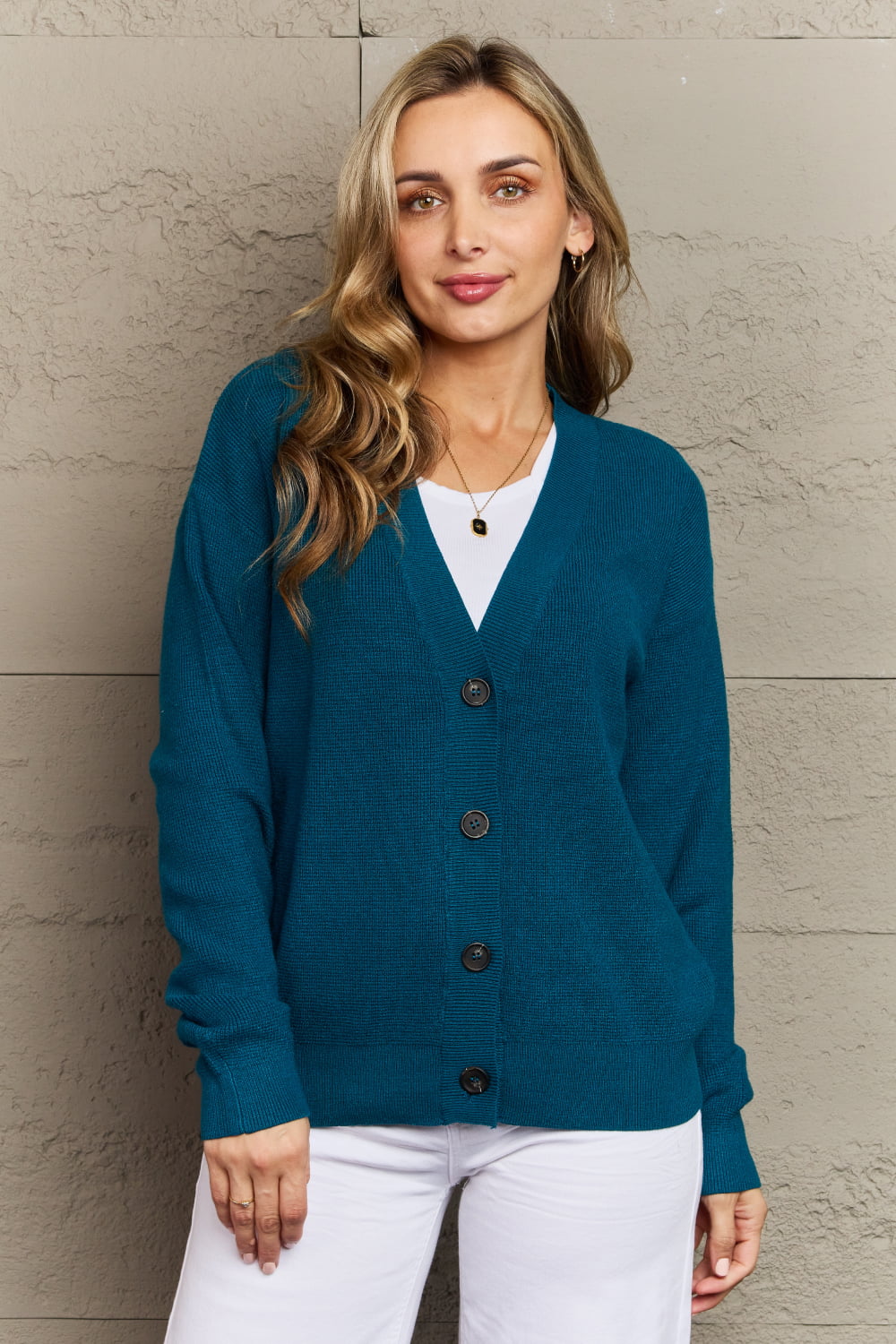 Zenana Kiss Me Tonight Full Size Button Down Cardigan in Teal - Dahlia Boutique