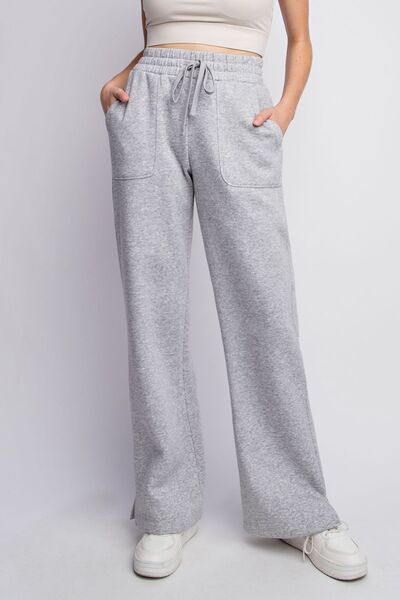 Faith Apparel Full Size Drawstring Straight Leg Slit Sweatpants - Dahlia Boutique
