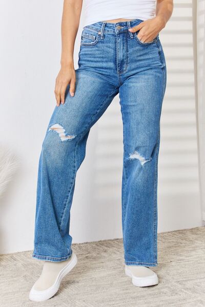 Judy Blue Full Size High Waist Distressed Straight-Leg Jeans - Dahlia Boutique