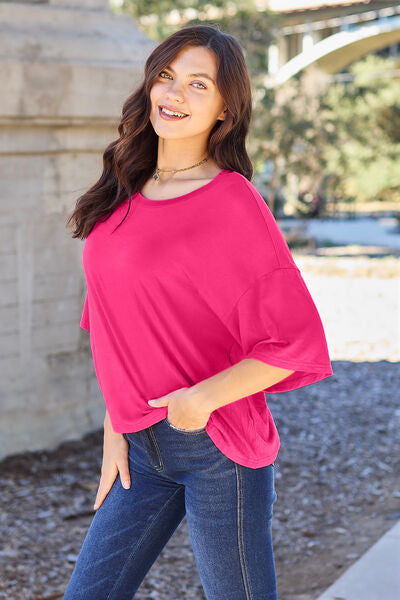 Basic Bae Full Size Round Neck Drop Shoulder T-Shirt - Dahlia Boutique