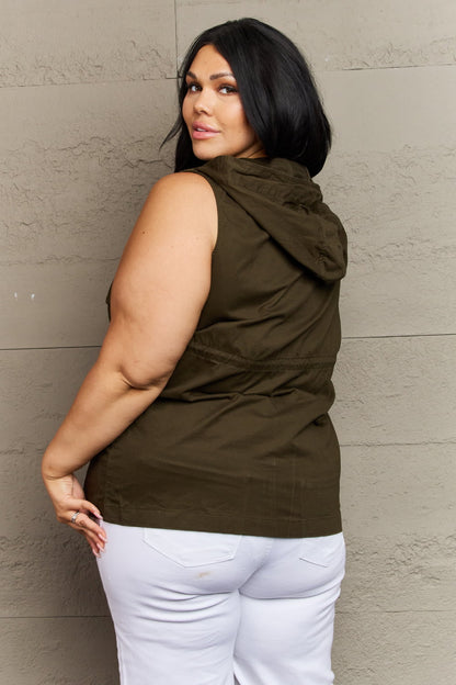 Zenana More To Come Full Size Military Hooded Vest - Dahlia Boutique