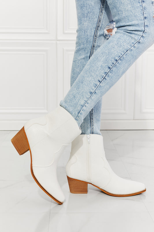 MMShoes Watertower Town Faux Leather Western Ankle Boots in White - Dahlia Boutique