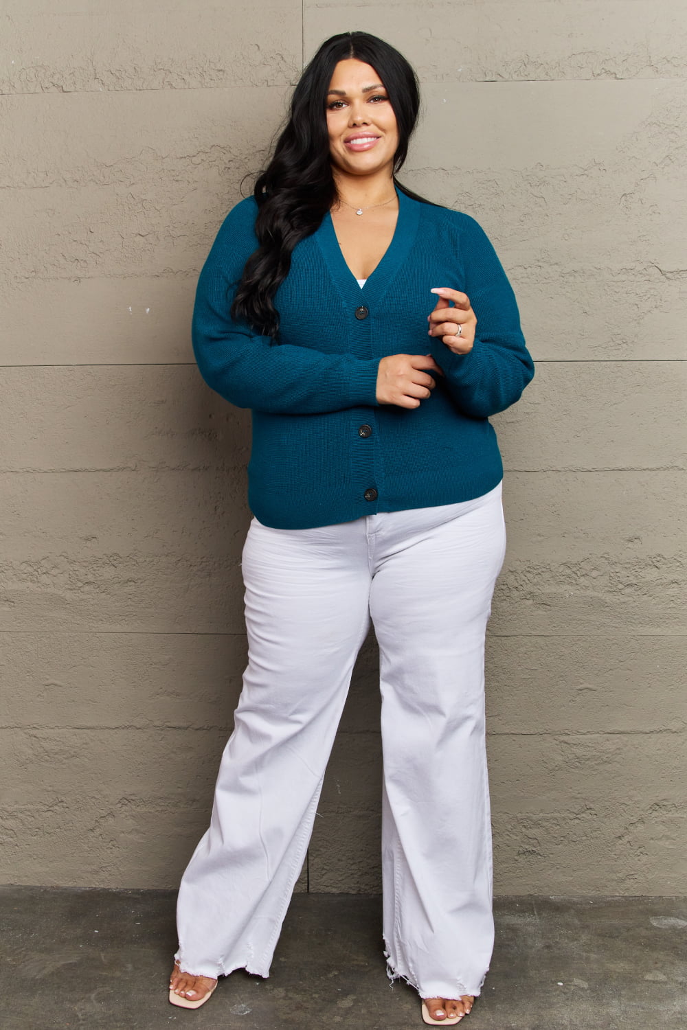 Zenana Kiss Me Tonight Full Size Button Down Cardigan in Teal - Dahlia Boutique