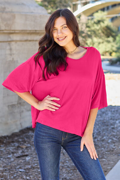 Basic Bae Full Size Round Neck Drop Shoulder T-Shirt - Dahlia Boutique